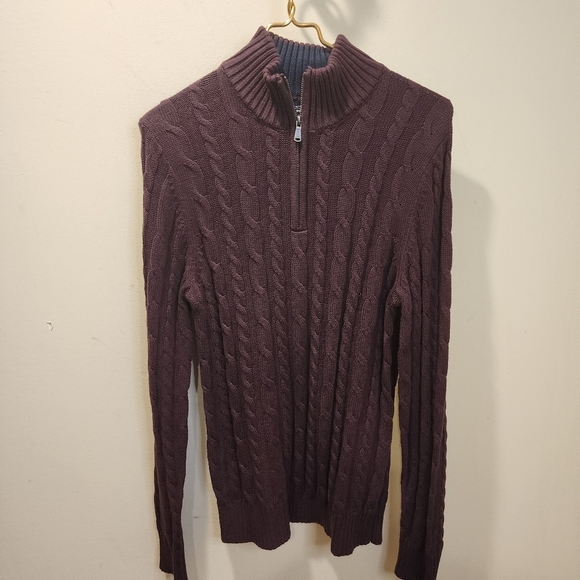 Land's End Drifter Burgundy Men's quarter zip 100% cotton Sweater size S - Picture 6 of 9